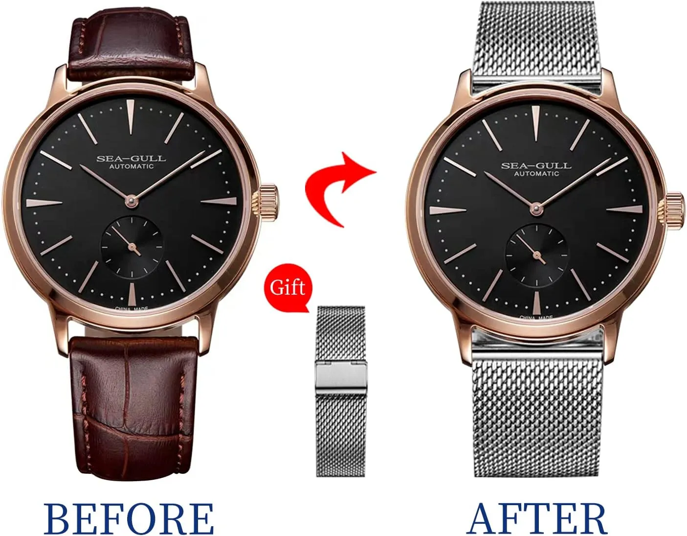 Watch for Men,Minimalist Mens Watches with Leather Strap and Replaced Steel Watch Band