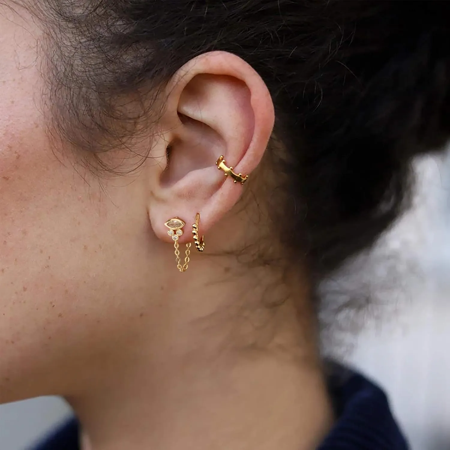 WEARON Stud Earrings for Women 14K Gold Plated Simple Hypoallergenic Small Ear Jewelry