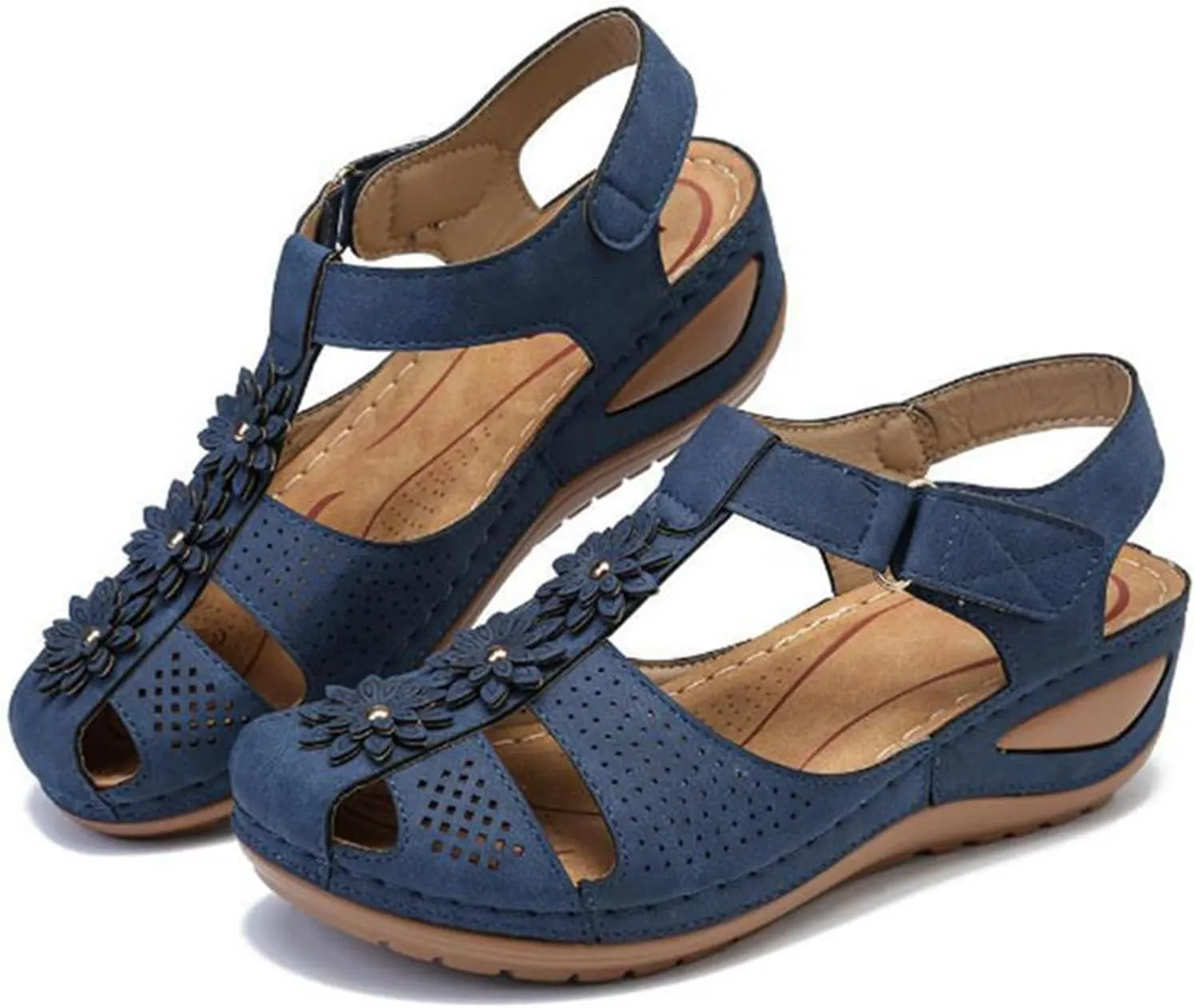 Wedge Sandals for Women Closed Toe Comfortable with Massage Function Outdoor Platform Orthotic Slippers Arch Support Shoes Orthopedic Dressy Summer Buckle Ankle Strap Espadrilles