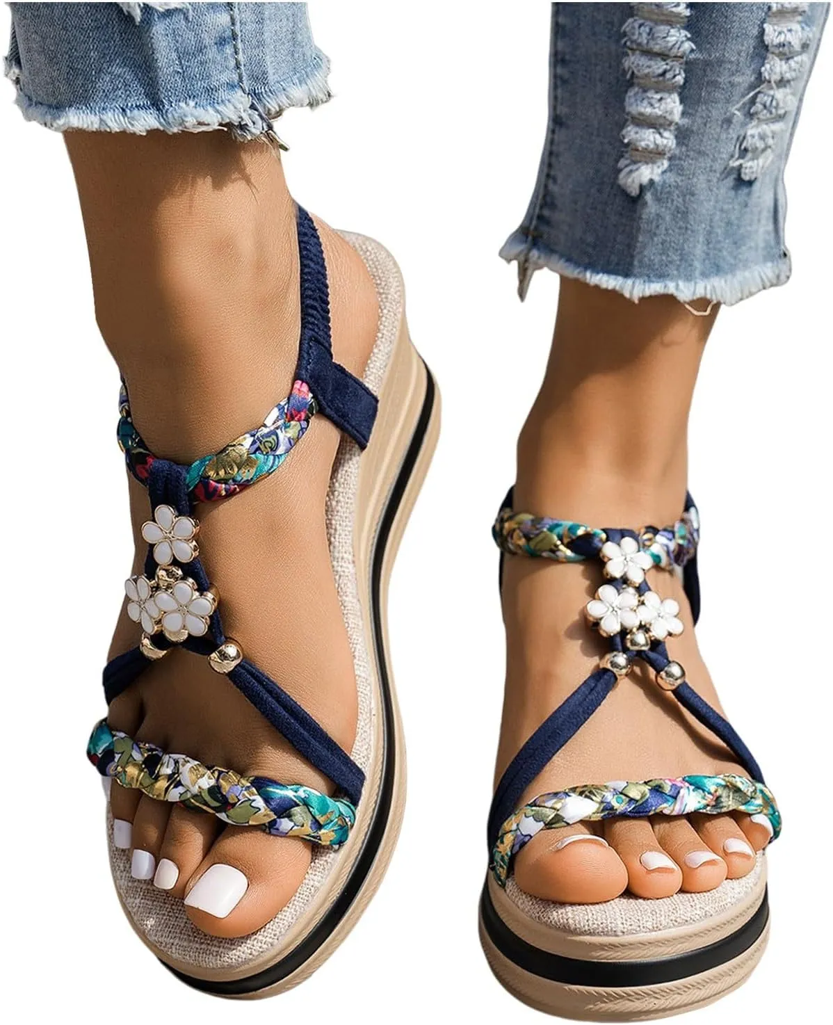 Wedge Sandals for Women Women's Platform Wedge Sandals Beach Arch Support Summer Sandal Slip on Soft Comfortable