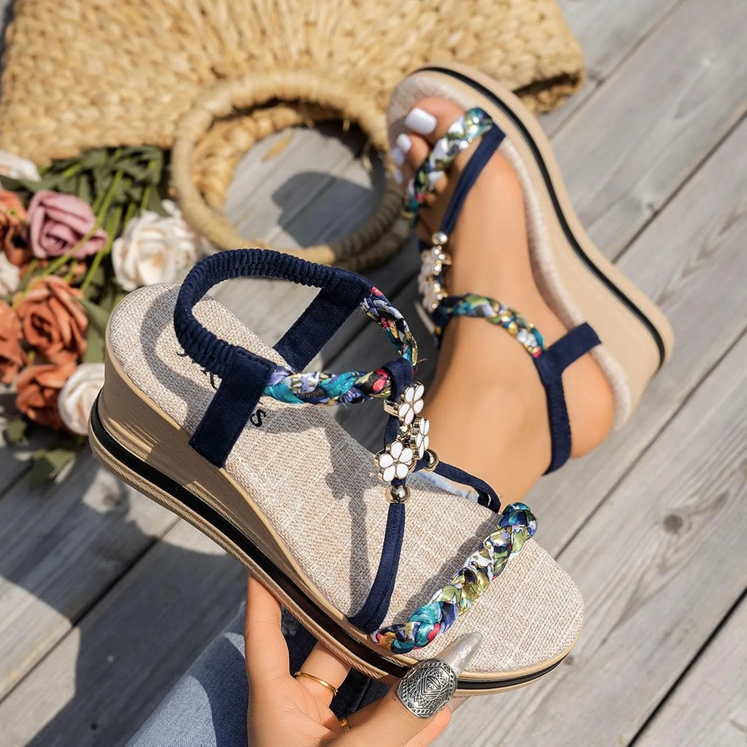 Wedge Sandals for Women Women's Platform Wedge Sandals Beach Arch Support Summer Sandal Slip on Soft Comfortable