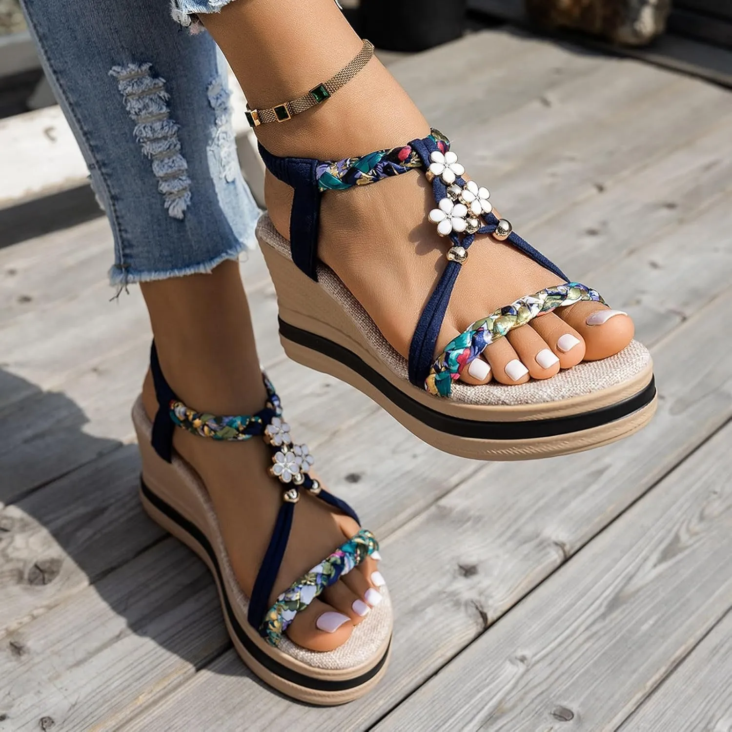 Wedge Sandals for Women Women's Platform Wedge Sandals Beach Arch Support Summer Sandal Slip on Soft Comfortable