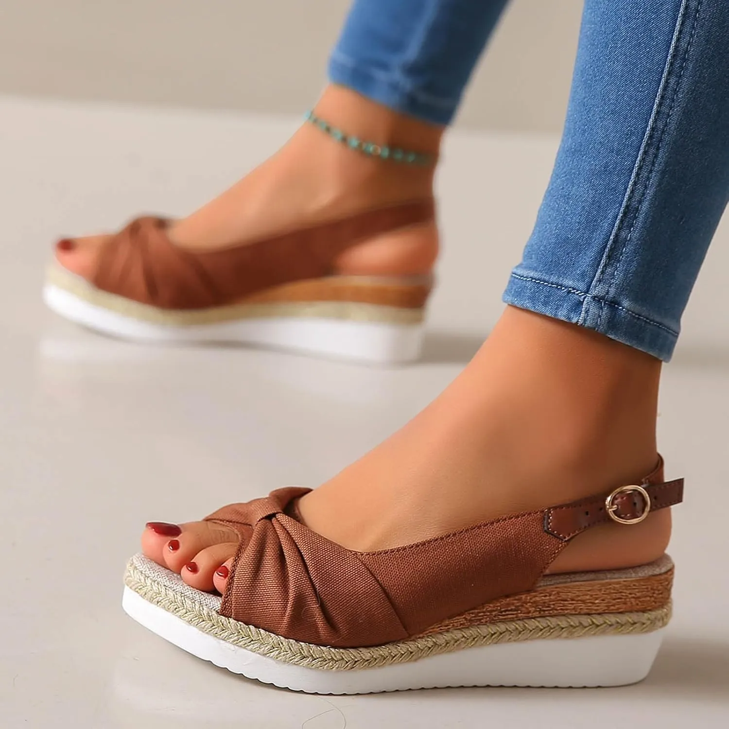 Wedges for Women Women's Platform Wedge Sandals Walking Summer Casual Sandal Arch Support Comfortable Slip on