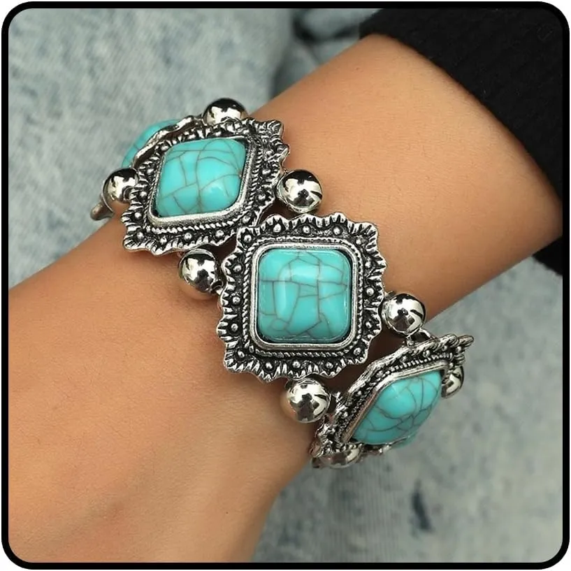 Western Bracelets for Women Vintage Turquoise Stretch Bracelets Western Boho Bracelets Chunky Turquoise Bangle Bracelets Western Country Bracelet Turquoise Jewelry Outfit Accessories