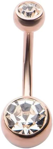 WildKlass Rose Gold Plated Belly Ring with Double Clear Gem 14g 3/8