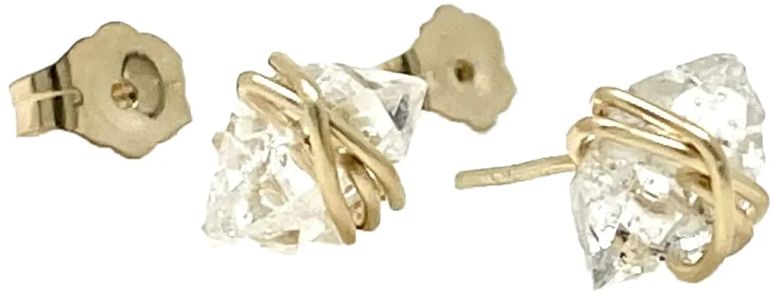 Wire-Wrapped Herkimer Diamond Post Earrings in Gold Fill, Rose Gold Fill, or Sterling Silver