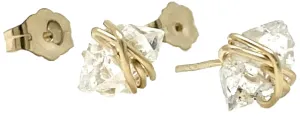 Wire-Wrapped Herkimer Diamond Post Earrings in Gold Fill, Rose Gold Fill, or Sterling Silver