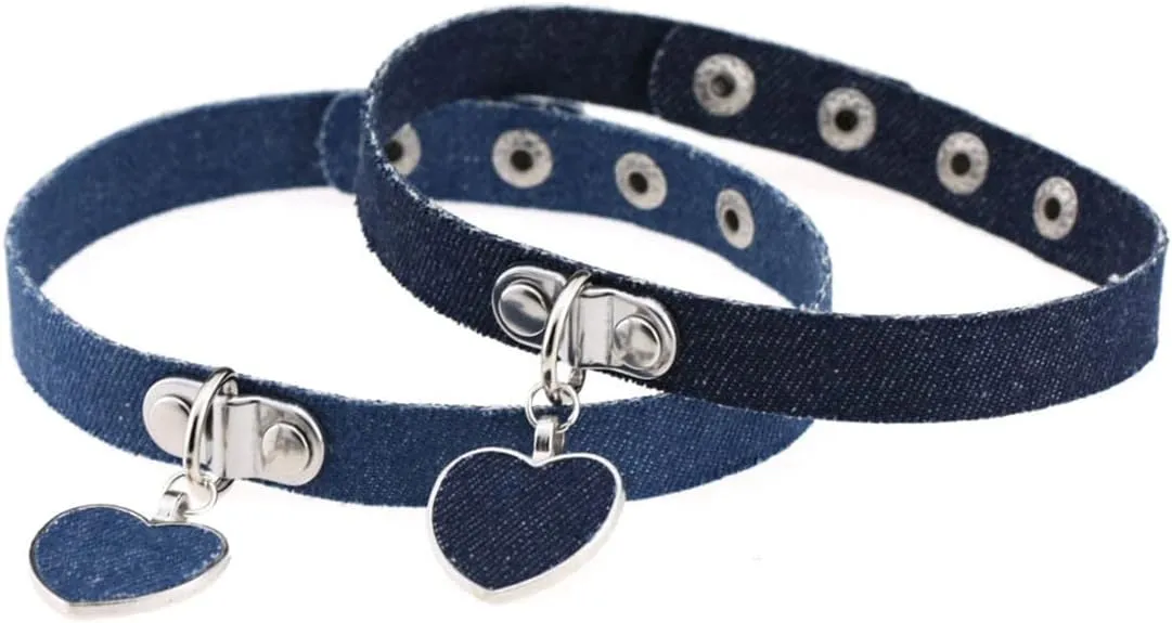 Women Bohemian Denim Jean Choker Collar Necklaces Fashion Heart Pendant Chokers Necklaces Jewelry