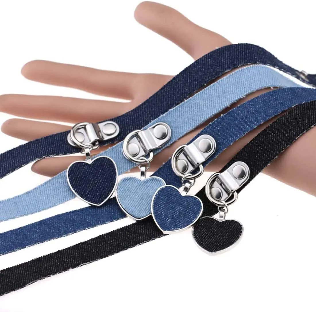 Women Bohemian Denim Jean Choker Collar Necklaces Fashion Heart Pendant Chokers Necklaces Jewelry
