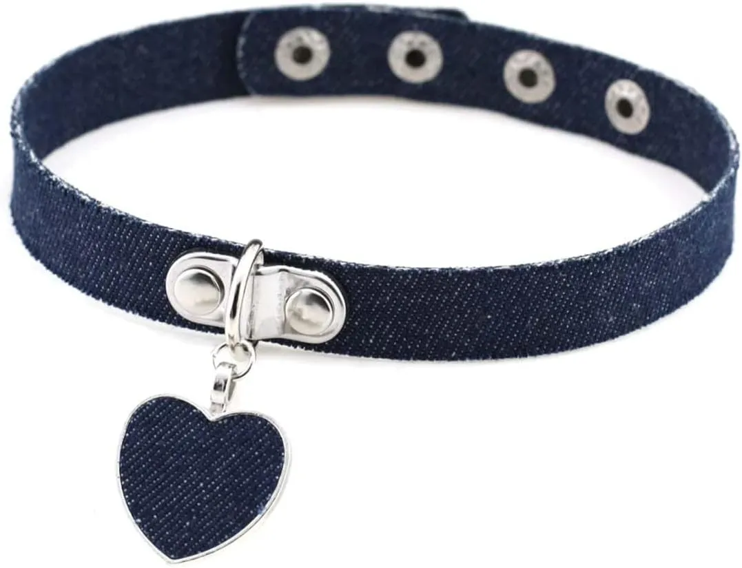 Women Bohemian Denim Jean Choker Collar Necklaces Fashion Heart Pendant Chokers Necklaces Jewelry