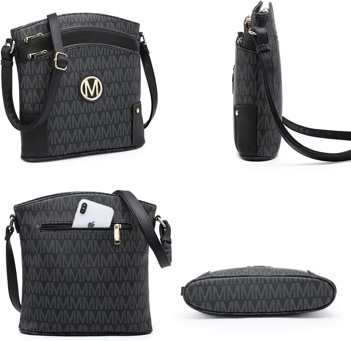 Women Crossbody Purses Multi Pockets Large Signature Monogram Zip Shoulder Bags Ladies PU Leather Handbag