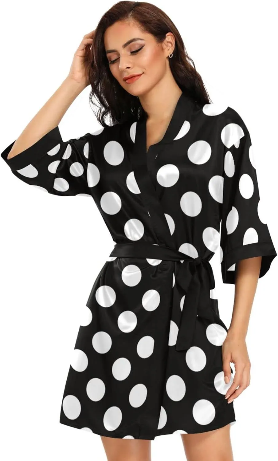 Women Kimonos Robes V Neck Bathrobe with 3/4 Sleeve