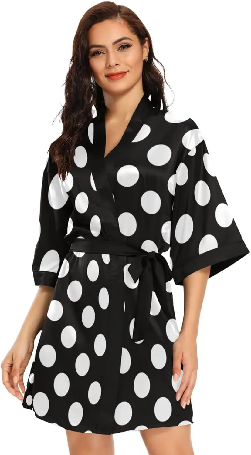 Women Kimonos Robes V Neck Bathrobe with 3/4 Sleeve