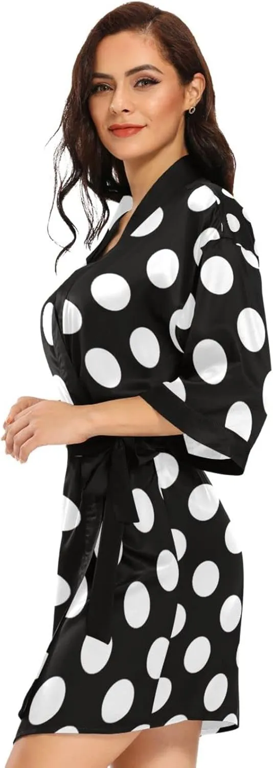 Women Kimonos Robes V Neck Bathrobe with 3/4 Sleeve
