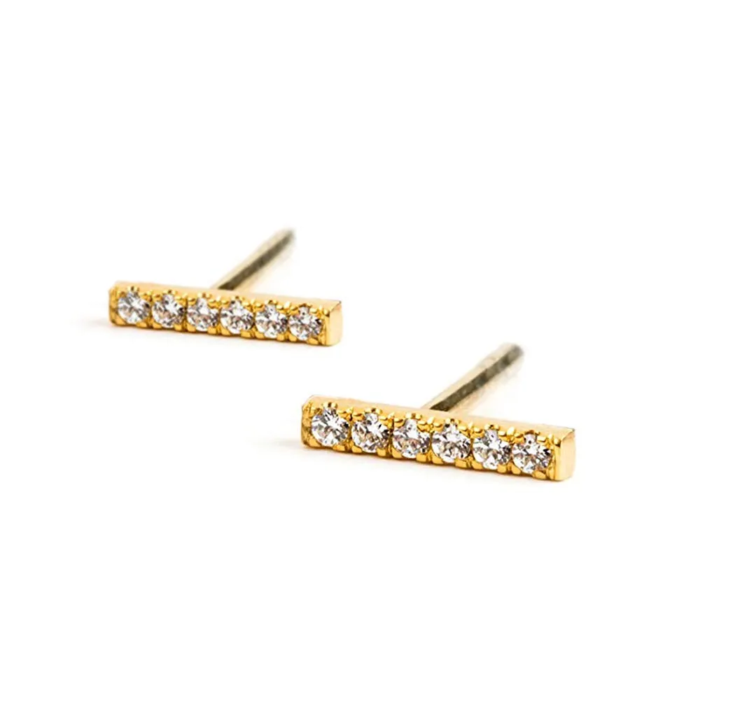 Women Tiny Diamond Bar Earrings in Solid Gold 9K, 14K, & 18K, Dainty Diamond Earrings, Minimalist Bar Earrings with Diamonds, Diamond Bar Studs