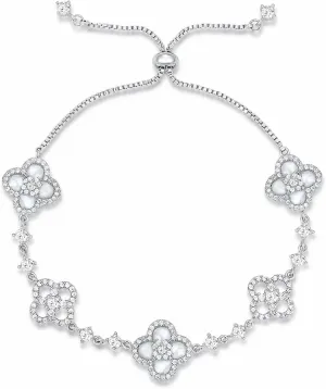 Women's 18K Gold Plated Clover Bracelet with Natural Shell - Four Leaf Lucky Charm Dainty Link Bracelets Jewelry for Women, Trendy Birthday/Mother's Day Gift