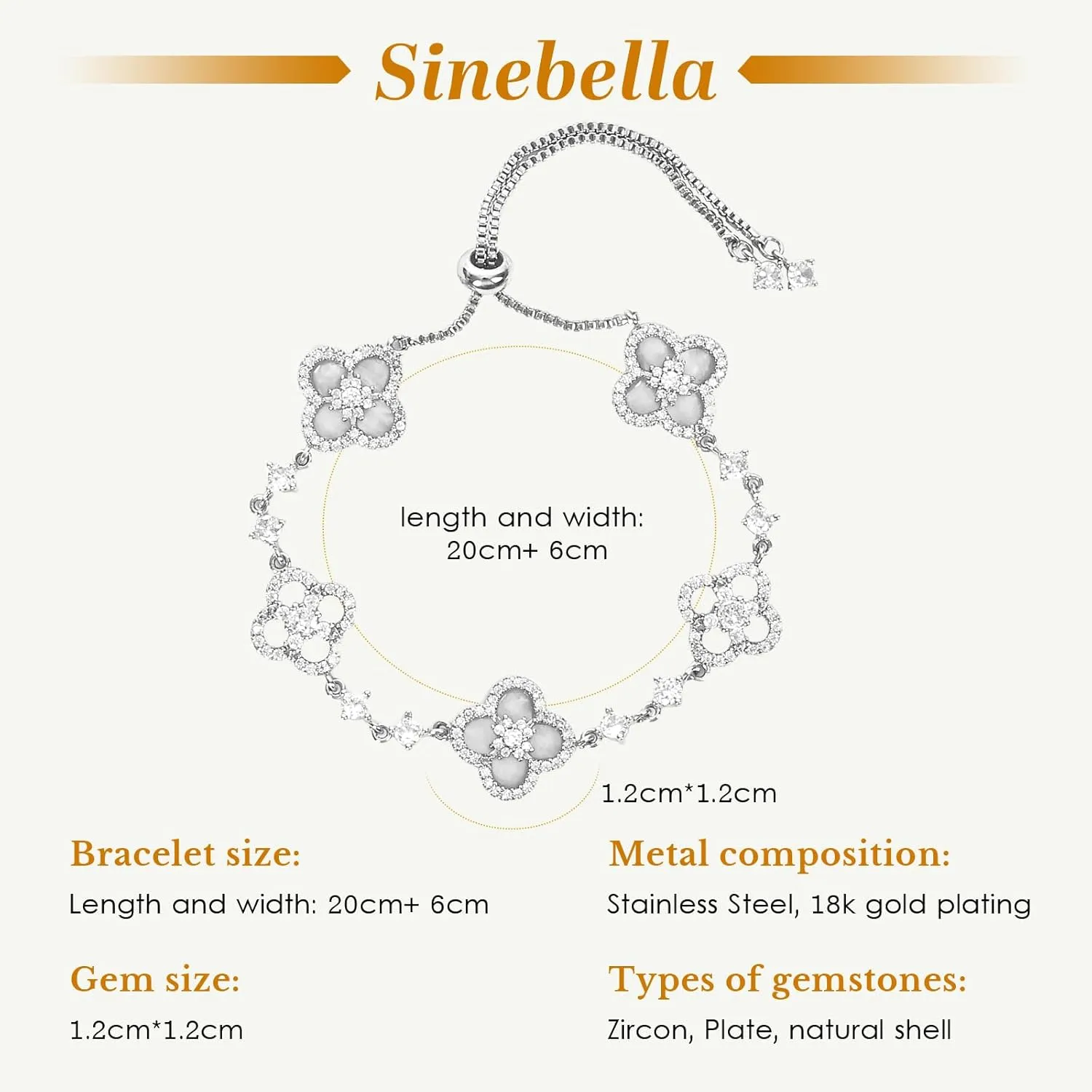 Women's 18K Gold Plated Clover Bracelet with Natural Shell - Four Leaf Lucky Charm Dainty Link Bracelets Jewelry for Women, Trendy Birthday/Mother's Day Gift