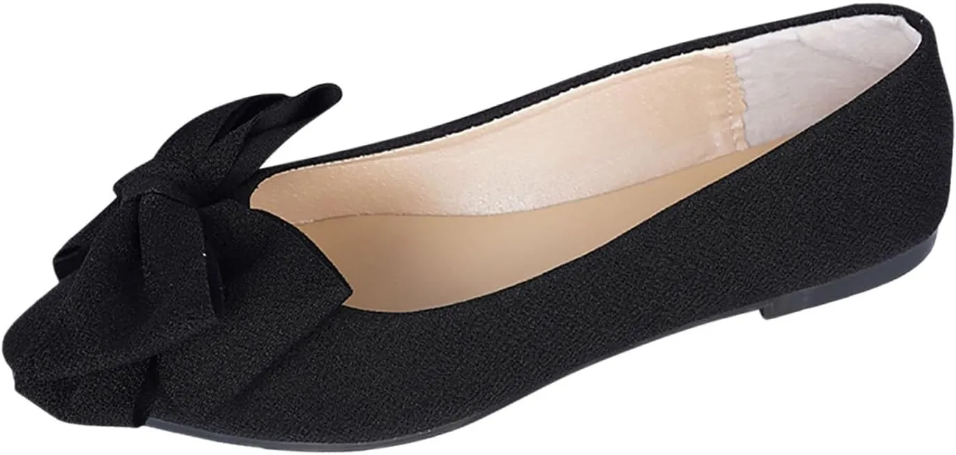 Women's Casual Flat Shoes Comfortable Slip On Walking Shoes for Women Stylish Everyday Wear with Bow Detail