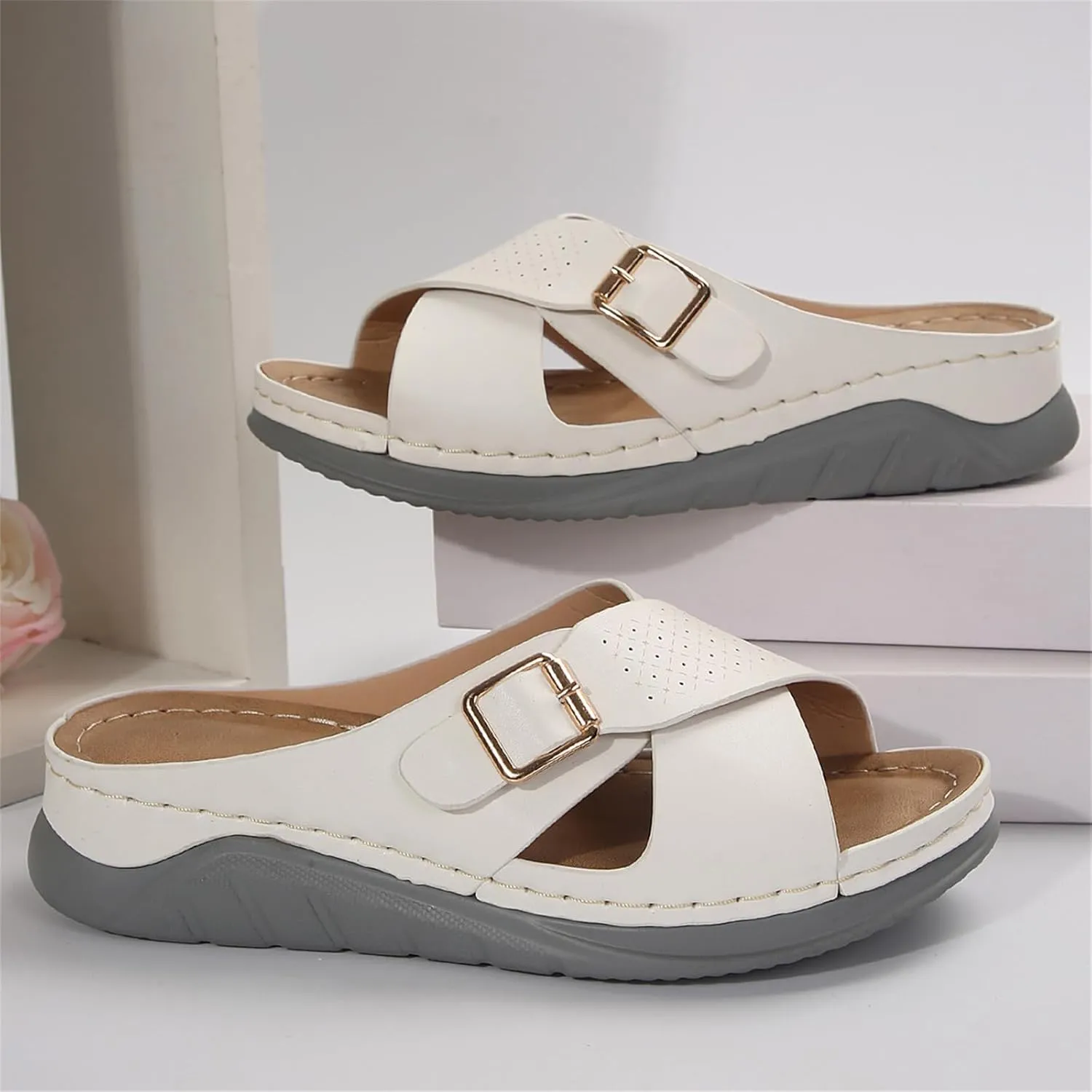 Women's Casual Summer Hollow Out Platform Wedge Sandals Slip On Orthopedic Sandals Walking Shoes