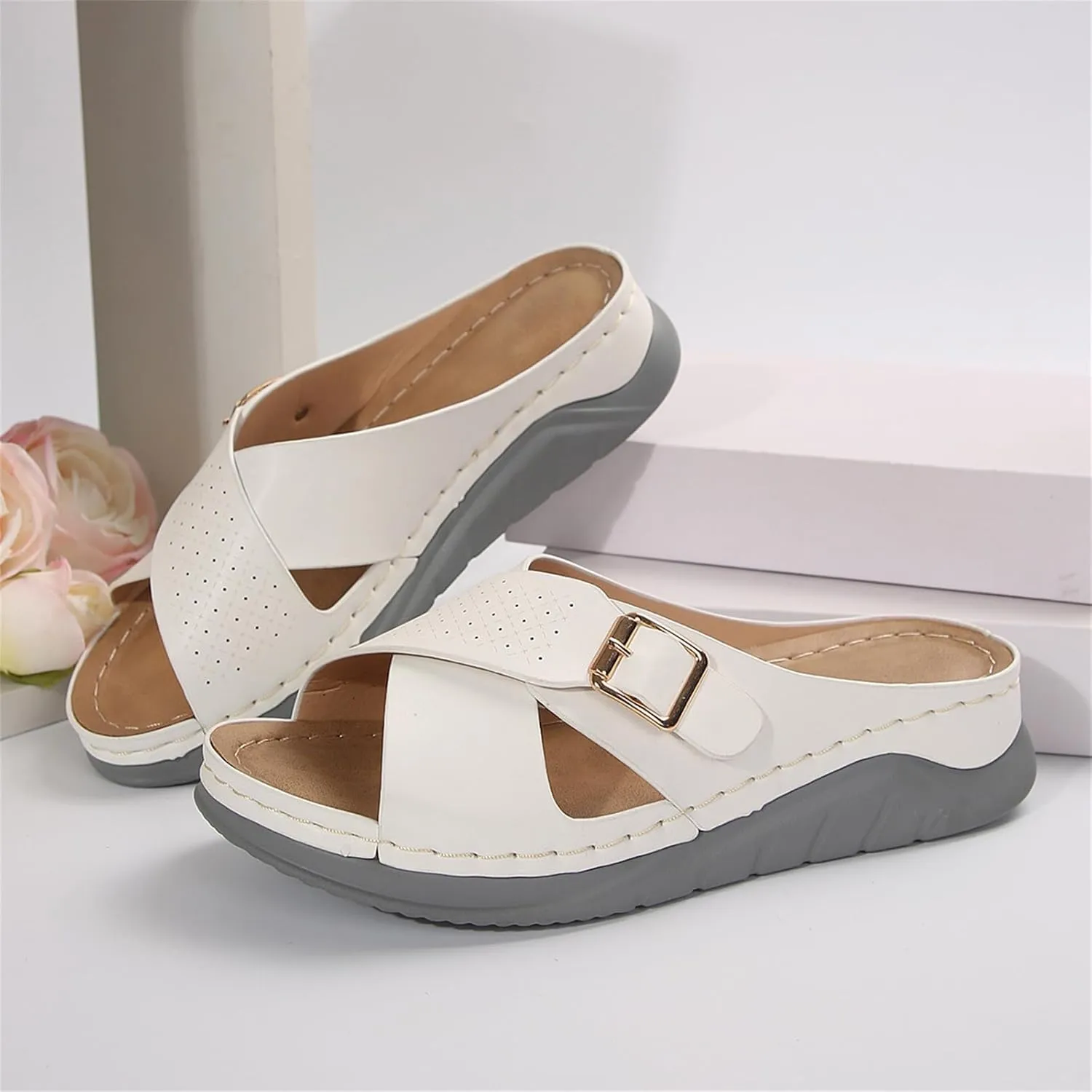 Women's Casual Summer Hollow Out Platform Wedge Sandals Slip On Orthopedic Sandals Walking Shoes