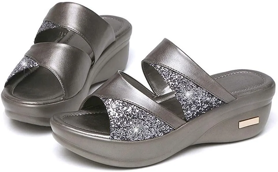 Women's Fashion Summer Solid Toe Casual Wedge Platform Shoes Ladies Sandals Women Slippers