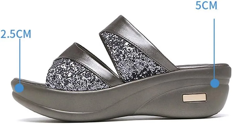 Women's Fashion Summer Solid Toe Casual Wedge Platform Shoes Ladies Sandals Women Slippers