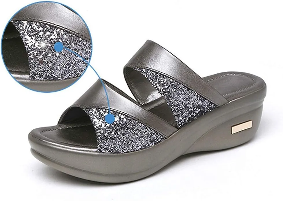 Women's Fashion Summer Solid Toe Casual Wedge Platform Shoes Ladies Sandals Women Slippers