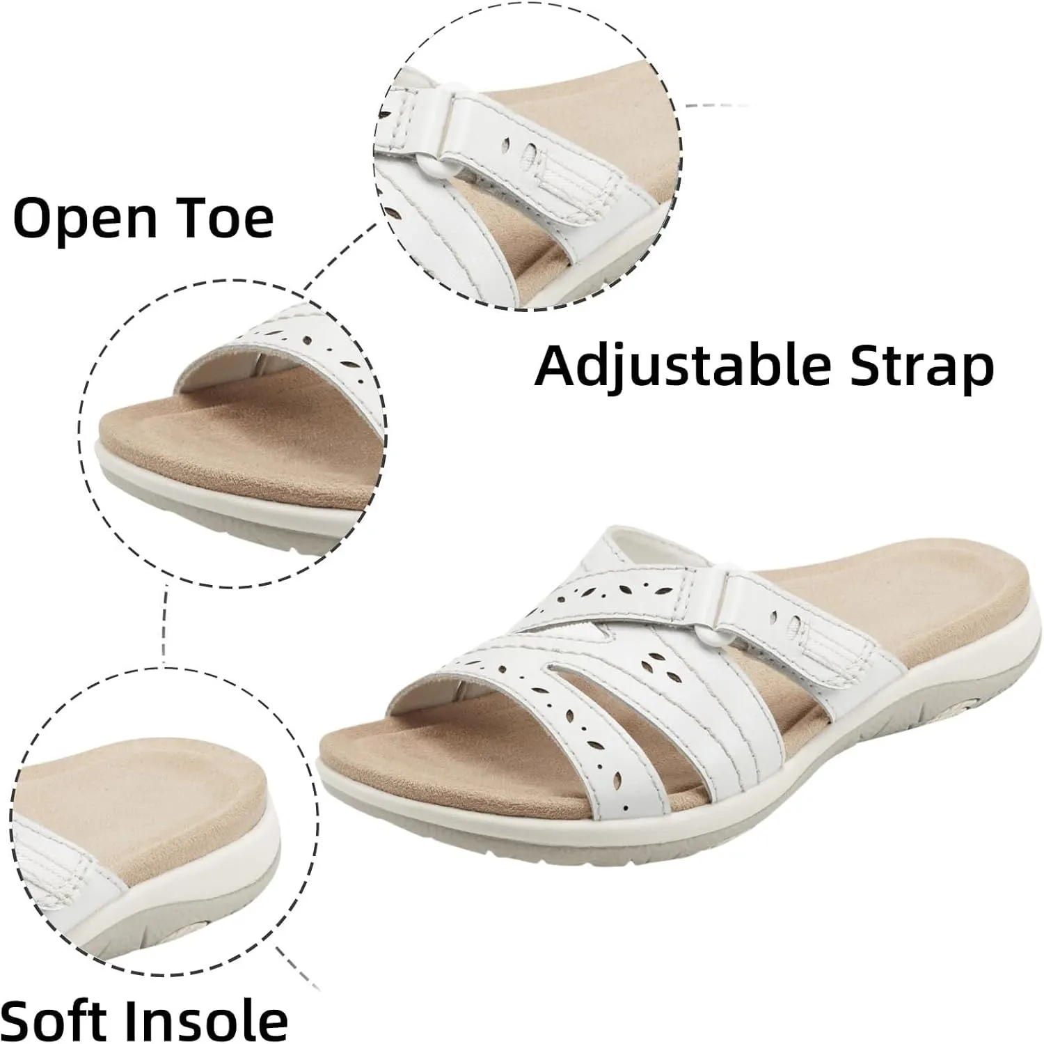 Womens Flat Sandals Summer Arch Support Orthopedic Comfort Plantar Fasciitis Soft Cushion Slippers Straps Breathable Slip on Comfortable Walking Slides