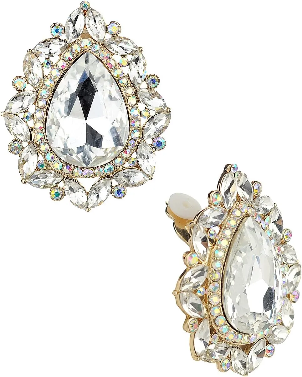 Women's Formal Gala Mini Marquise Encircle Teardrop Stone Clip On Earrings