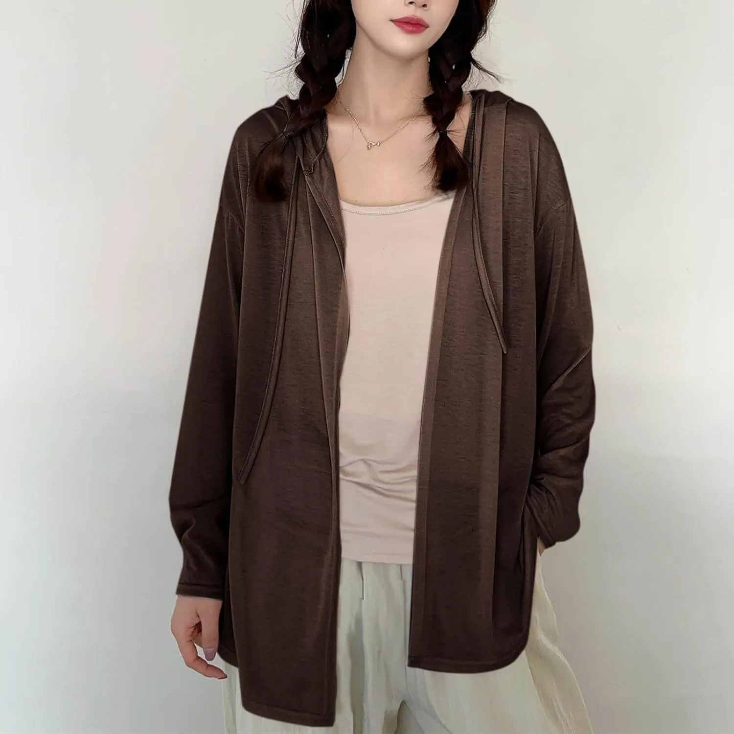 Womens Lightweight Casual Hoodie Cardigans Open Front Cover Ups Long Sleeve Outwear Coat Sun Protection Cover Clothes