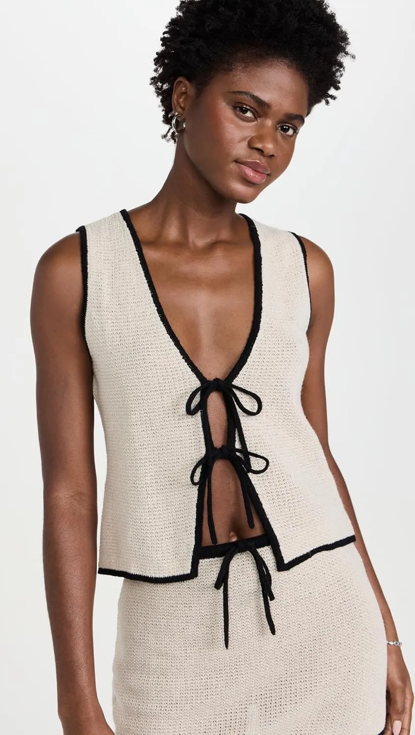 Women's Linen Knit Tie Front Tank