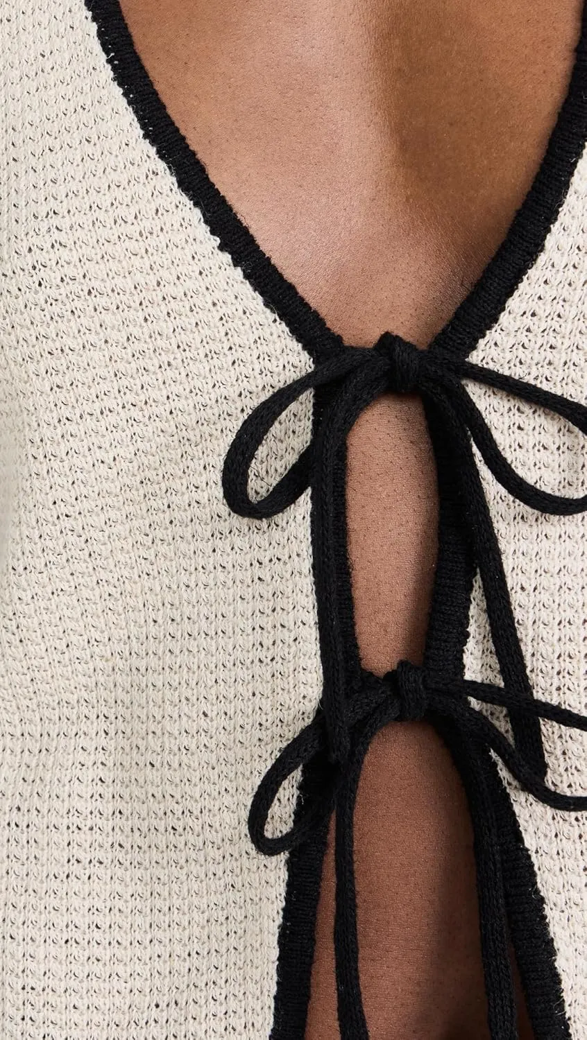 Women's Linen Knit Tie Front Tank