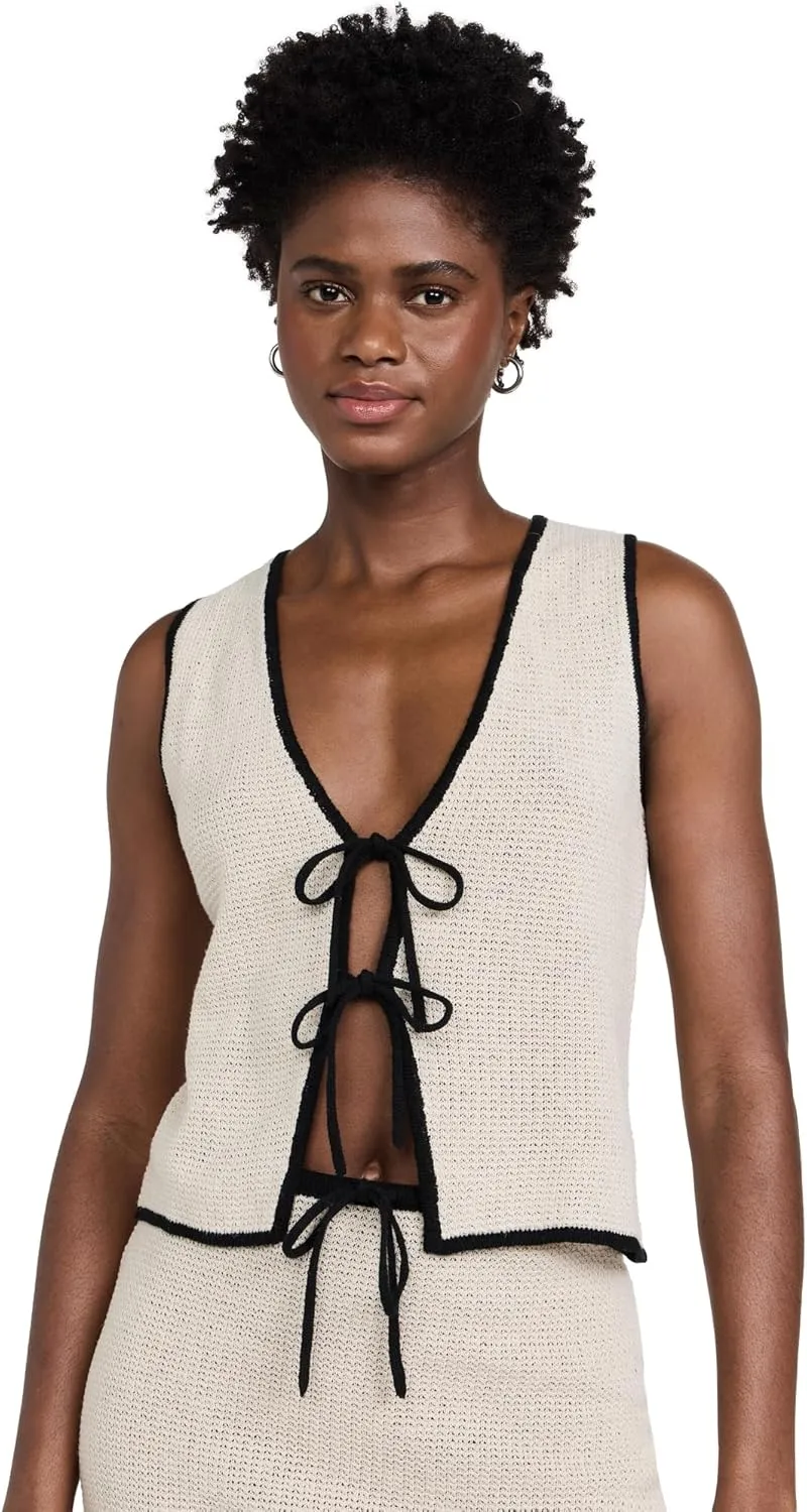 Women's Linen Knit Tie Front Tank