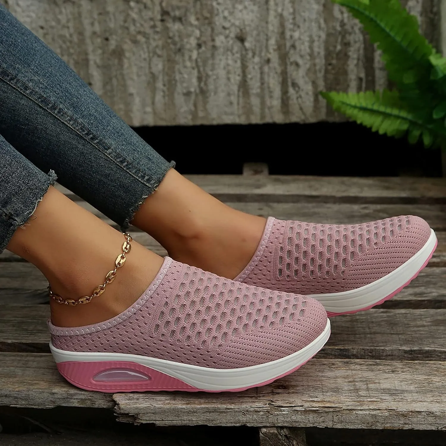 Women's Mules Clogs Shoes Breathable Mesh Wedge Walking Shoes Platform Sneakers Sport Sandals Casual Sneakers