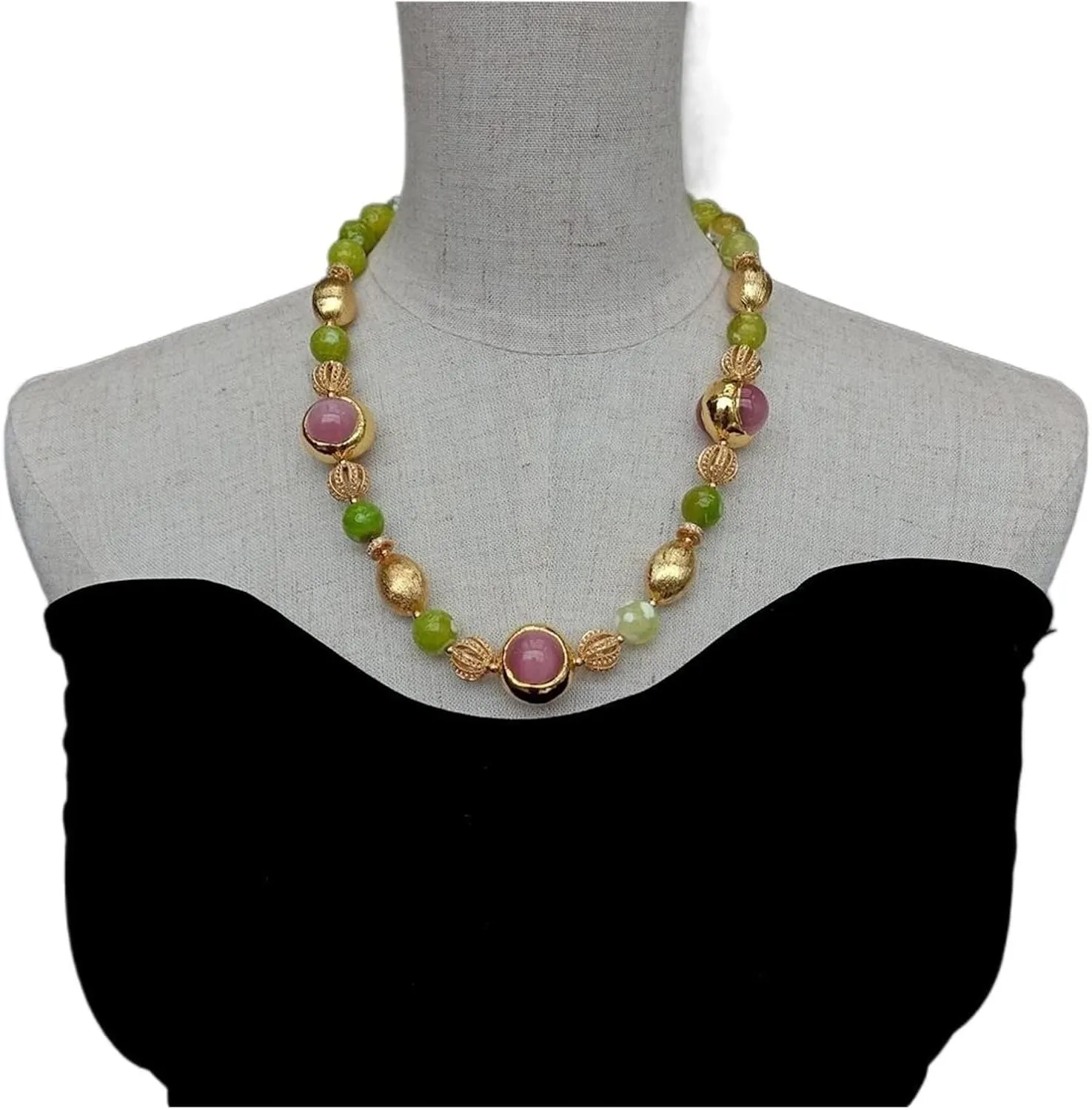 Women's Necklaces 12mm Green Agate 21mm Cat Eye Necklace Collar Choker Necklaces Jewelry