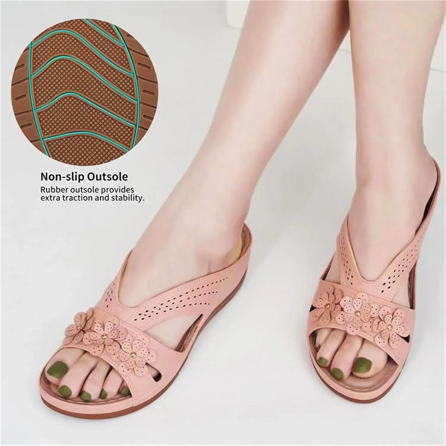 Women's Orthopedic Sandals with Arch Support Slip-On Wedge Heel Memory Foam Platform Non-Slip Beach Shoes Dressy Summer Comfort Sandals with Fashion Retro Floral