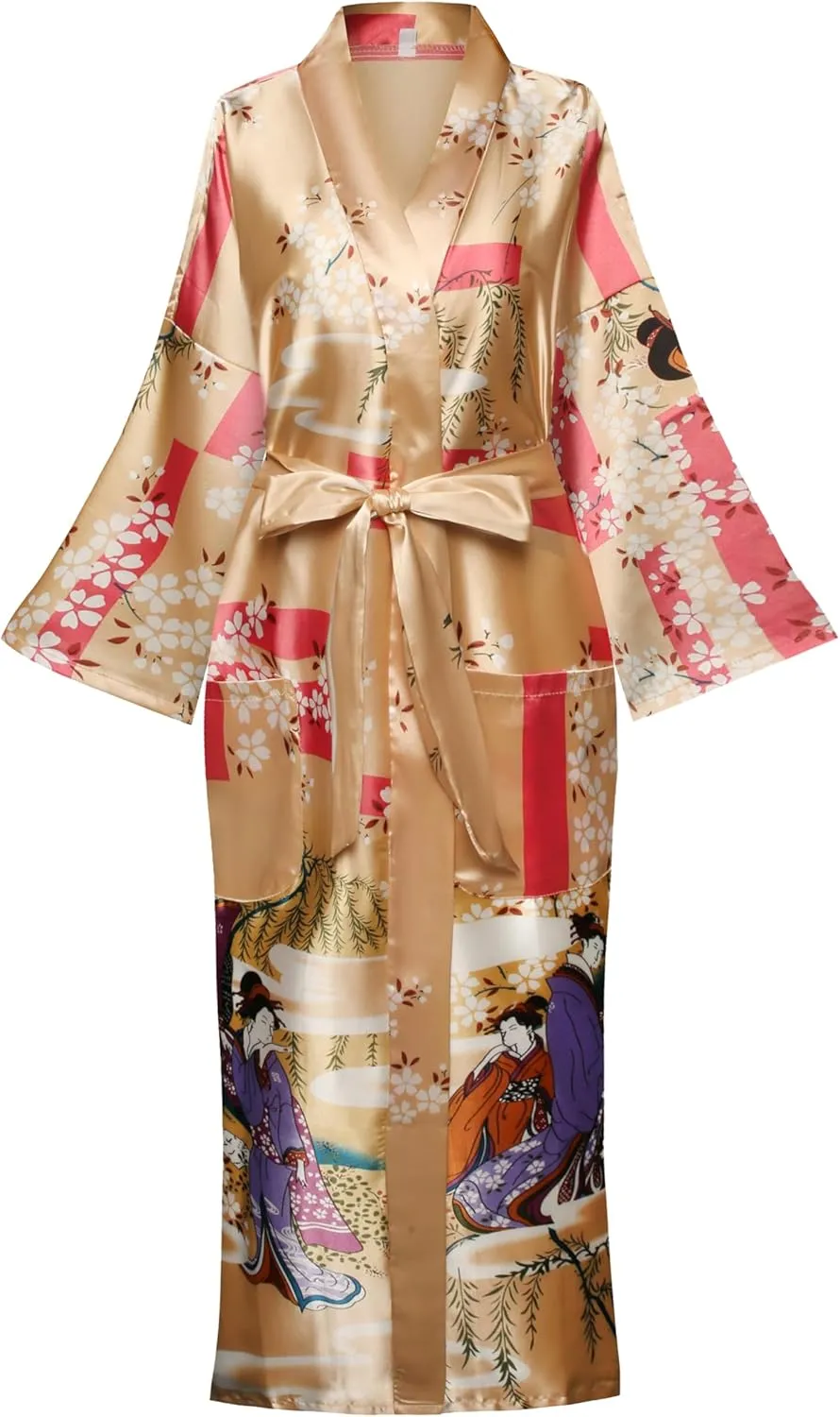 Women's Plus Size Floral Robes Long Satin Kimonos Bathrobes Patterned Long Silky Sleepwear Loungewear