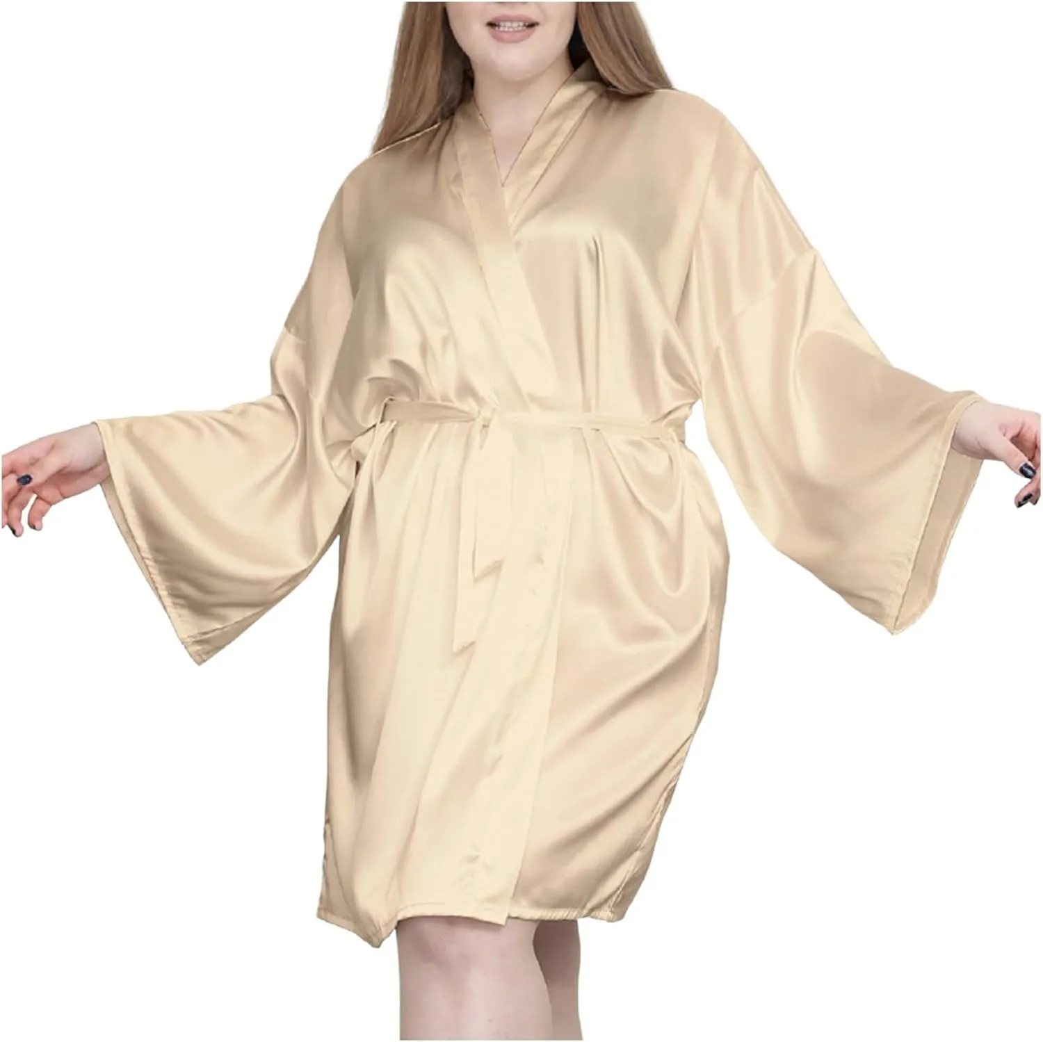 Women's Plus Size Satin Robes Plus Size Silky Kimonos Robes Sleepwear Short Big T Shirt Sleep