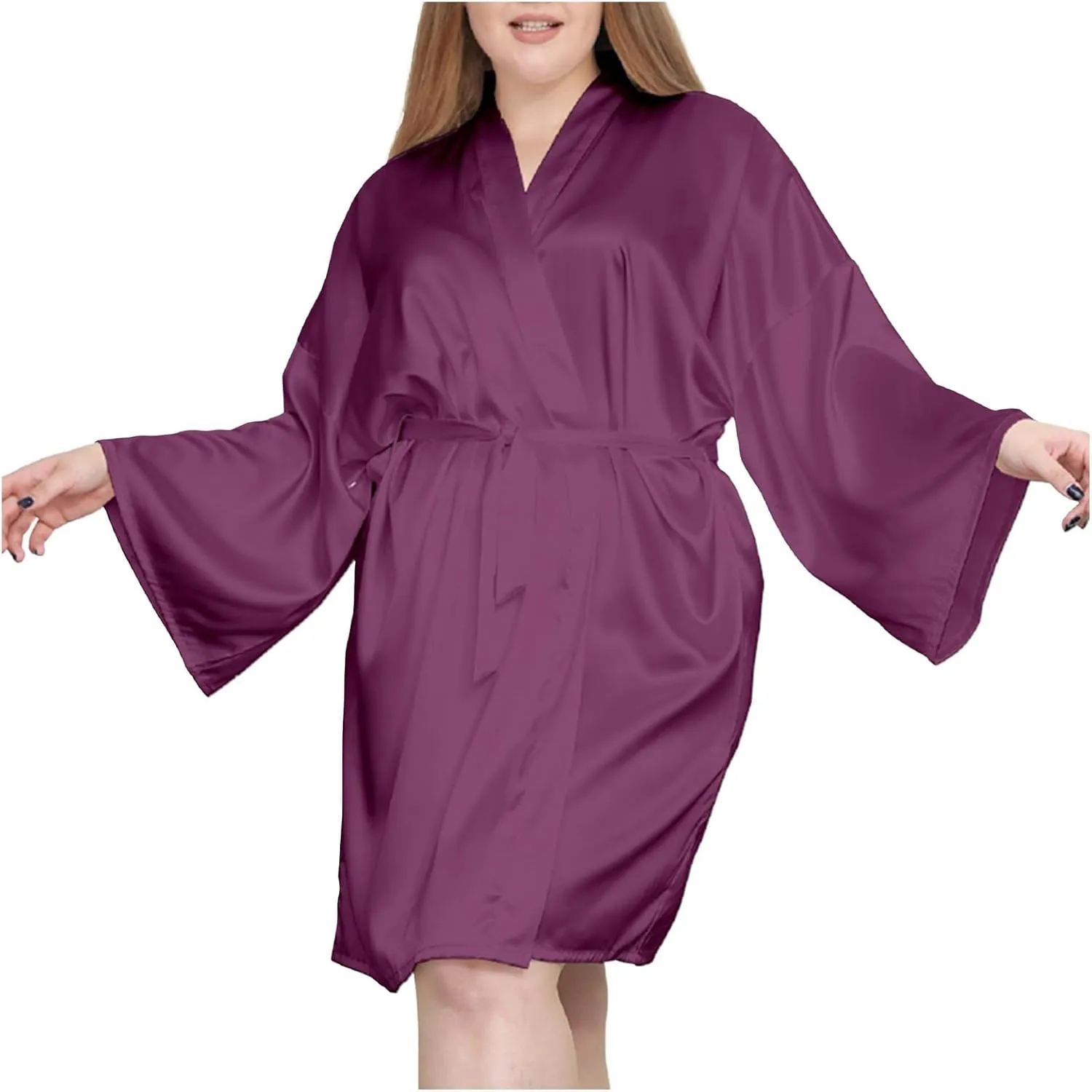 Women's Plus Size Satin Robes Plus Size Silky Kimonos Robes Sleepwear Short plus Size Long Nightgown