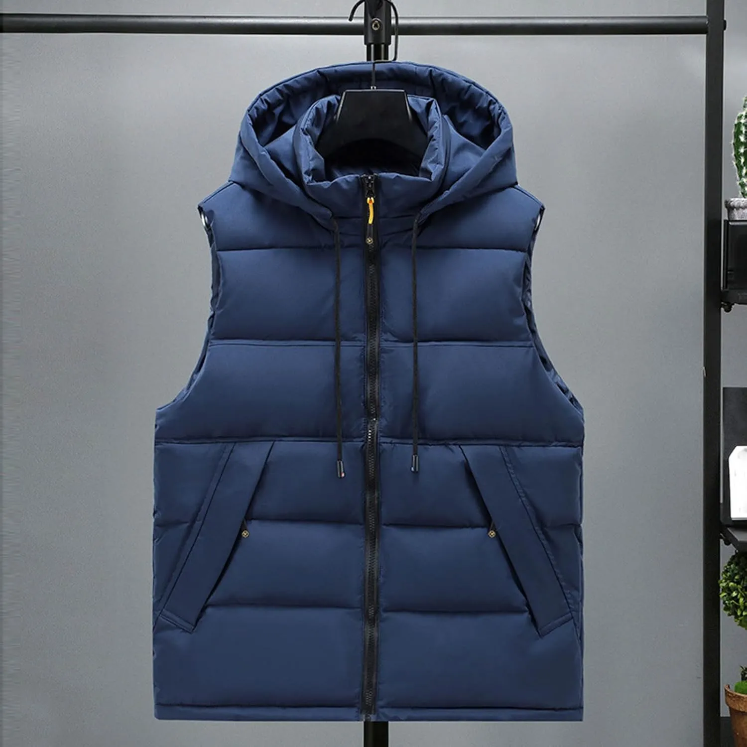 Womens Puffer Vest Padded Warm Winter Vest Coat Full Zip Stand Collar Hooded Cold Proof Comfy Down Vest Jackets