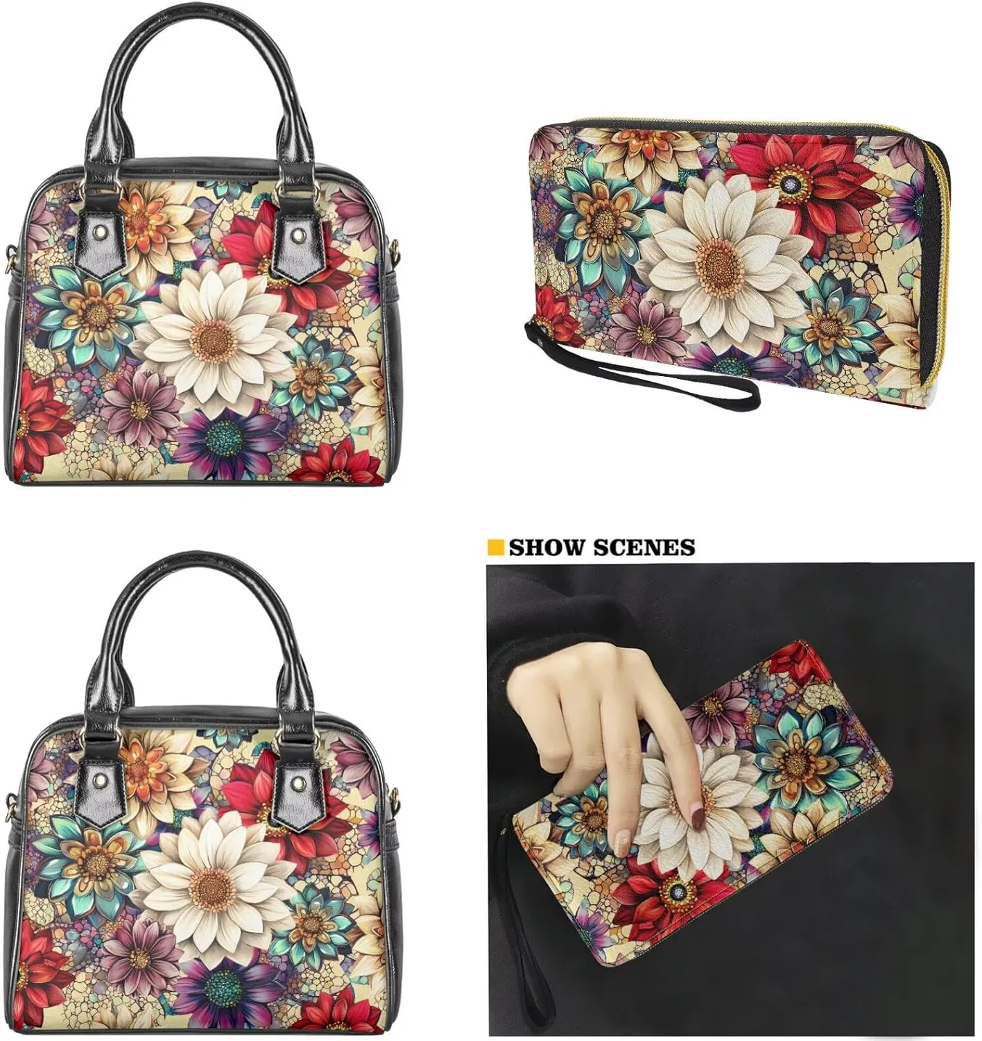 Womens Purses and Handbags Set Waterproof Top Handle Satchel Shoulder Bags with Matching Wrist Wallet