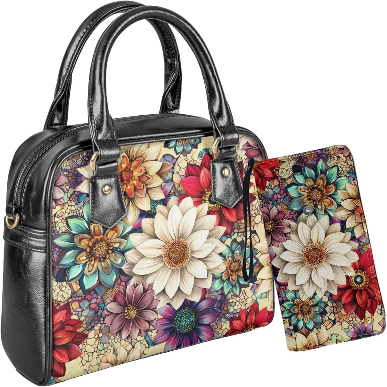 Womens Purses and Handbags Set Waterproof Top Handle Satchel Shoulder Bags with Matching Wrist Wallet