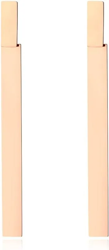Women's Rose Gold Tone Stainless Steel Geometric Long Bar Drop Stud Earrings, Minimalist Polished Finish