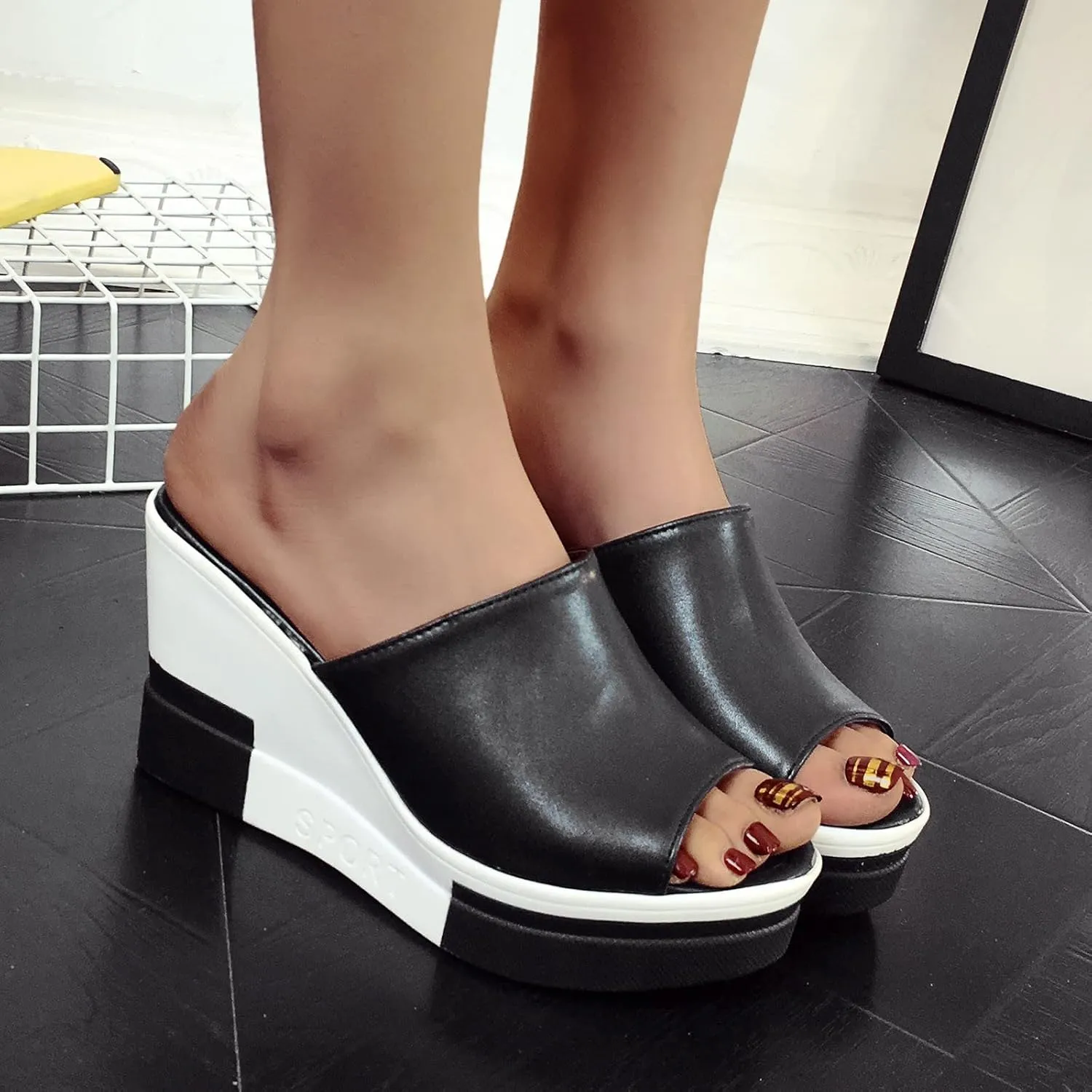 Womens Sandals Dressy Cute Retro Slip on Slippers Casual Fashion Summer Outdoor Lightweight Platform Wedge Sandal
