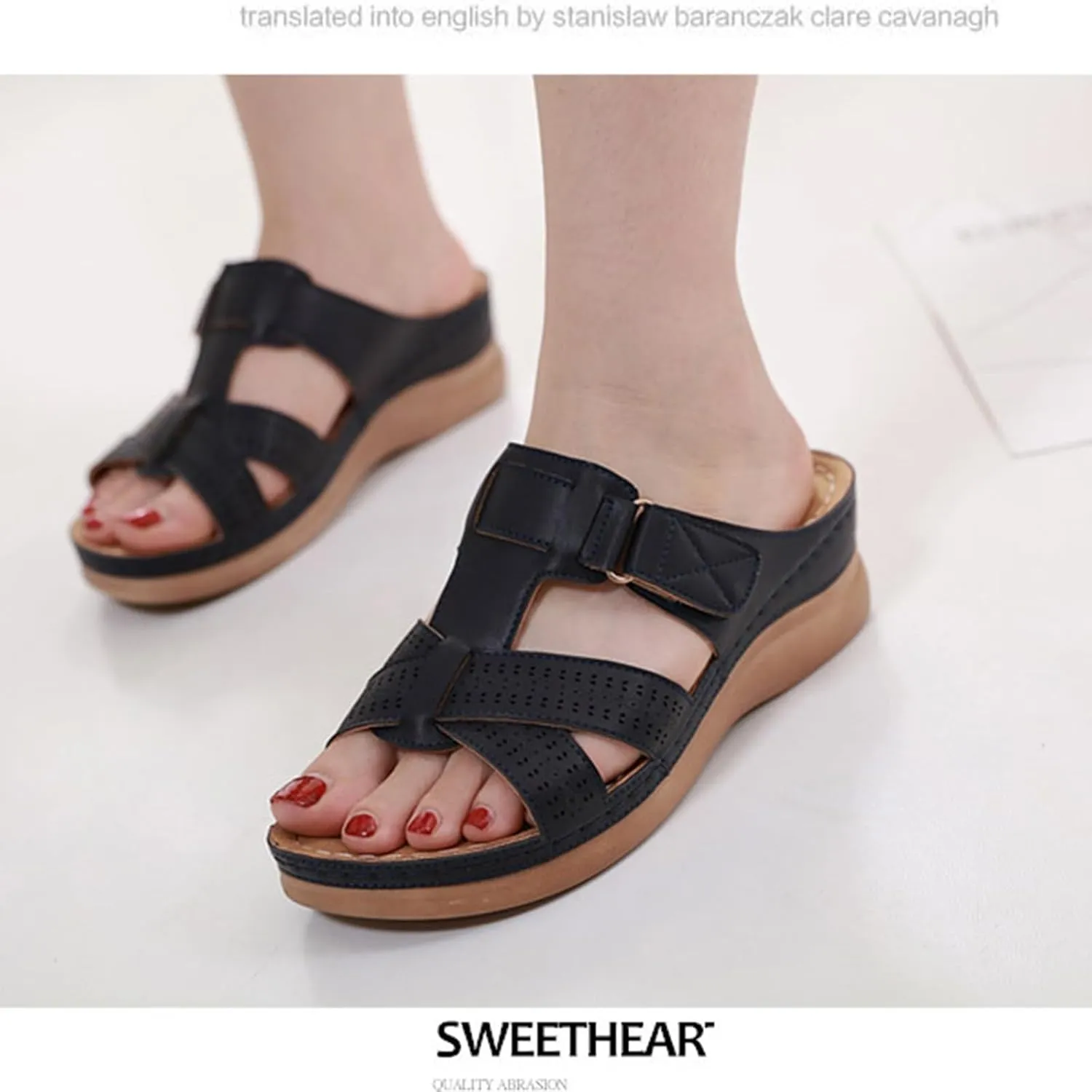 Womens Sandals Wedges Platform Non Slip Shoes Open Toe Walking Sandals Breathable Comfortable Beach Slippers Arch Support Flip Flops Wide Width Wedges for Summer Dressy