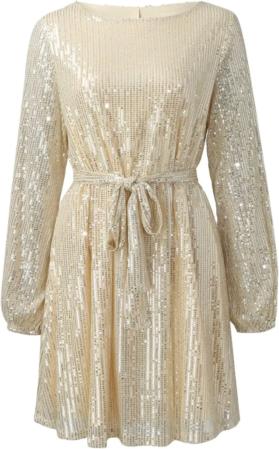 Women's Sequin Saprkly Mini Dress Long Sleeve Homecoming Boat Neck Bodycon Dress Party Prom Cocktail Glitter Dress