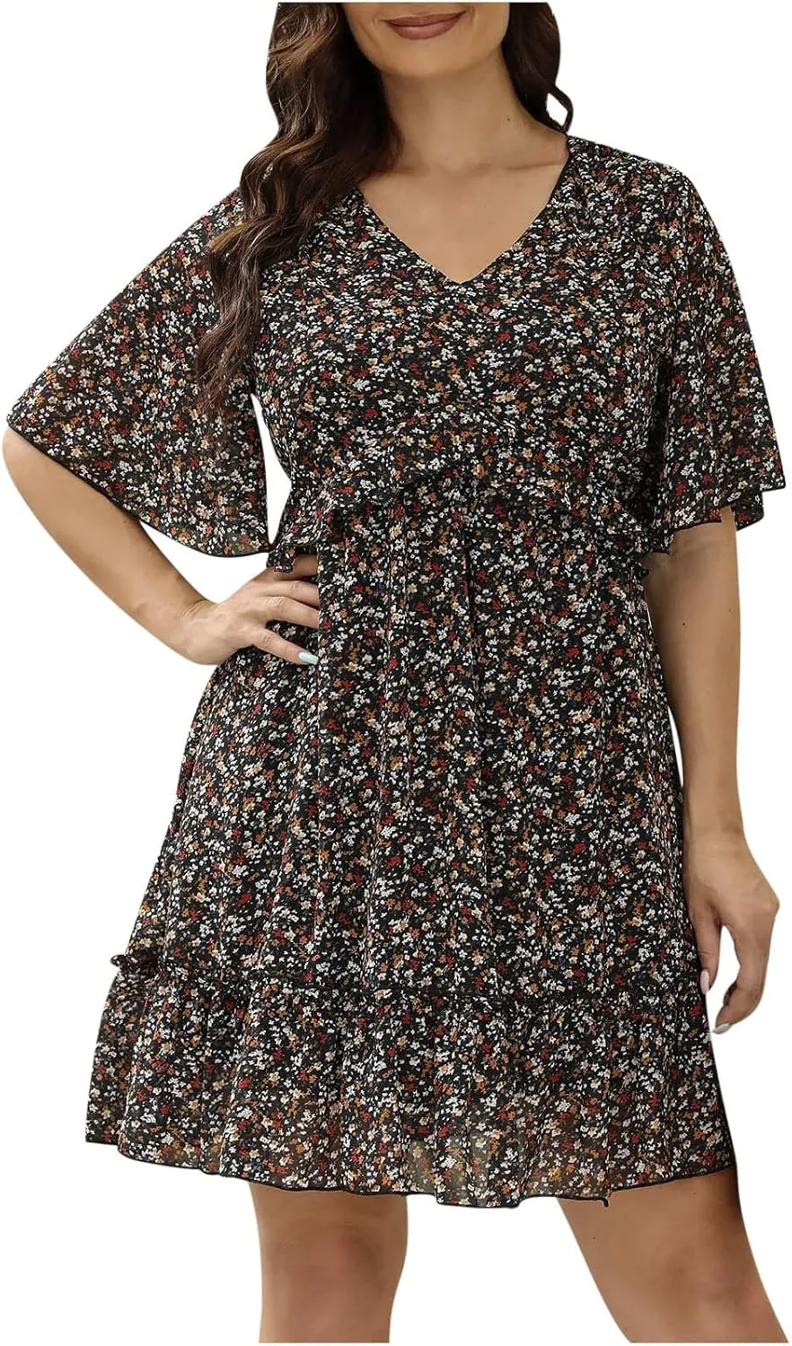Women's Summer Wrap V Neck Polka Dot Print Ruffle Short Sleeve Mini Floral Dress with Tennis Dresses for Women