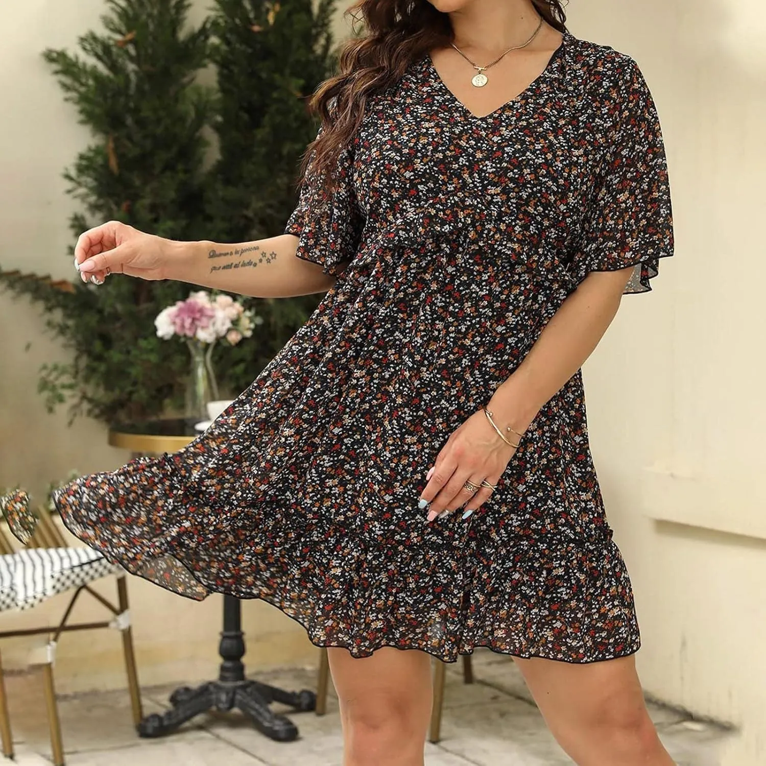 Women's Summer Wrap V Neck Polka Dot Print Ruffle Short Sleeve Mini Floral Dress with Tennis Dresses for Women