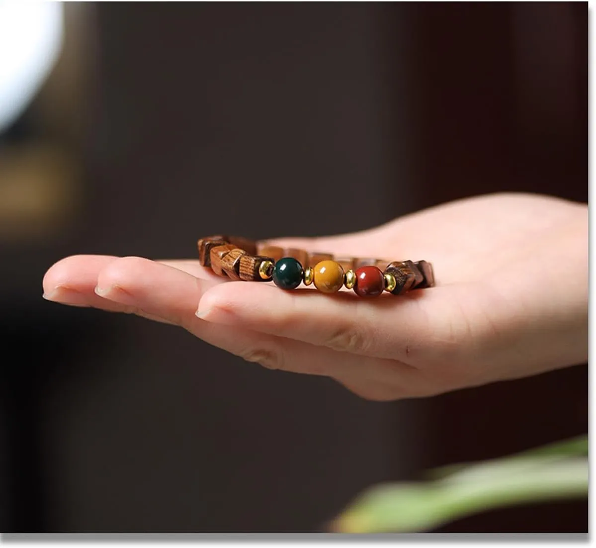 Wooden Bracelets for Women Men Stretch Beaded String Buddha Wood Blessing Bracelets Diffuser Bracelets for Essential Oils Simple Calming Anxiety Prayer Beads Luck Charm Bracelet