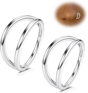 WYR 2pcs Hoop Nose Rings Clicker: Black Silver Stainless Steel Septum Rings Segment Hoop Cartilage Earring Lip Rings Helix Conch Daith Piercing Jewelry 14G 20G 8mm